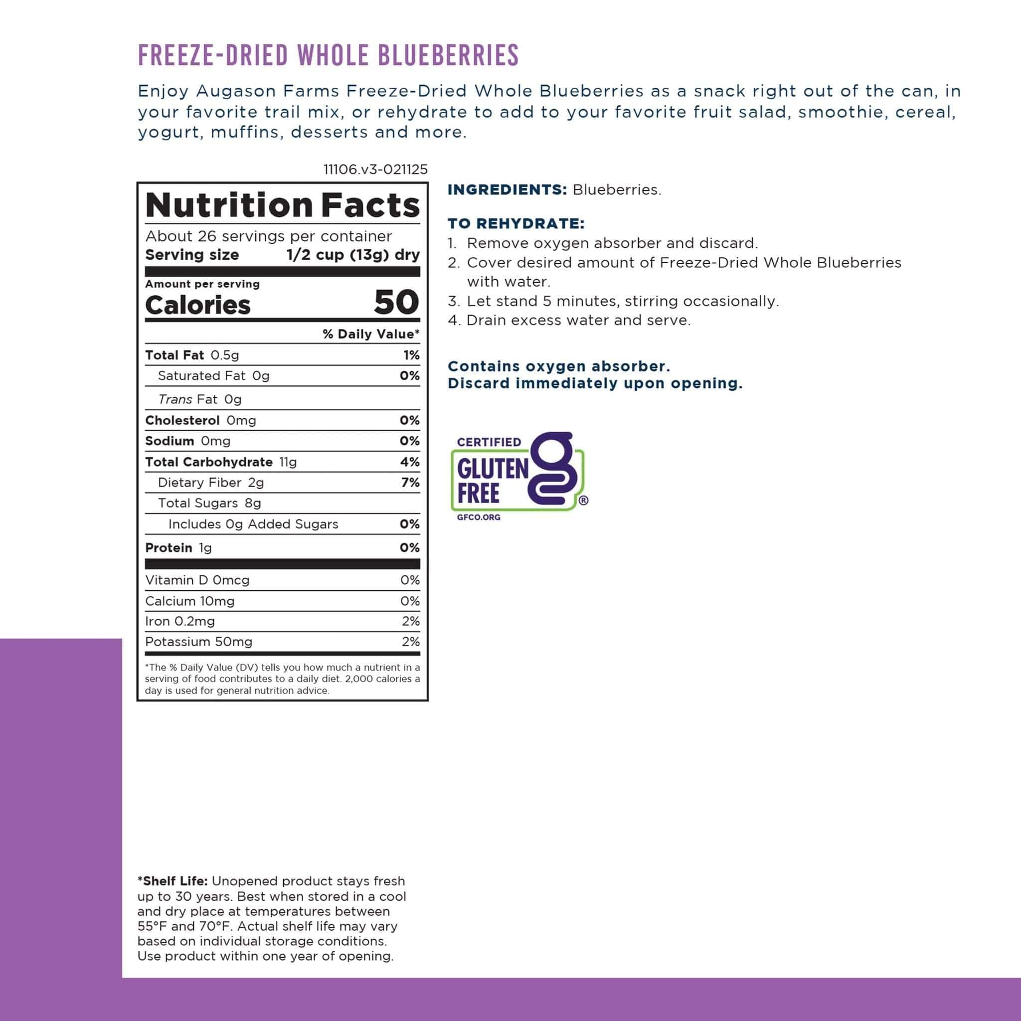 Augason Farms Freeze Dried Whole Blueberries Can, 26 Servings Freeze Dried Blueberries Can - 26 Servings | Long Shelf Life & Natural Sweetness