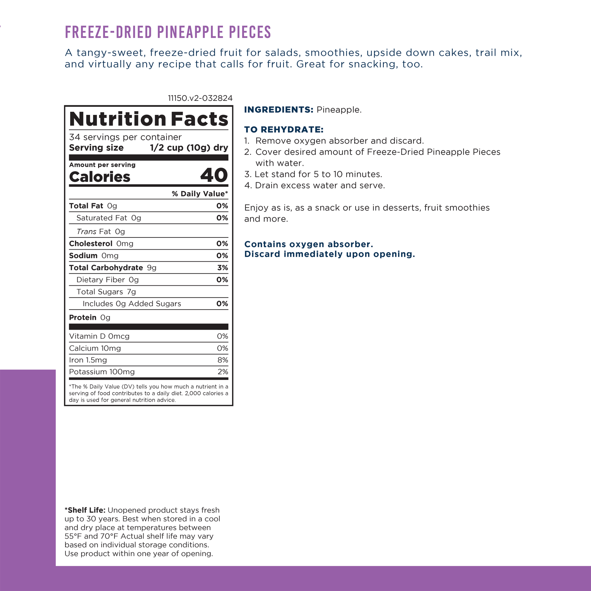 Augason Farms Freeze Dried Pineapple Pieces Can, 34 Servings Freeze Dried Pineapple Pieces Can - 34 Servings