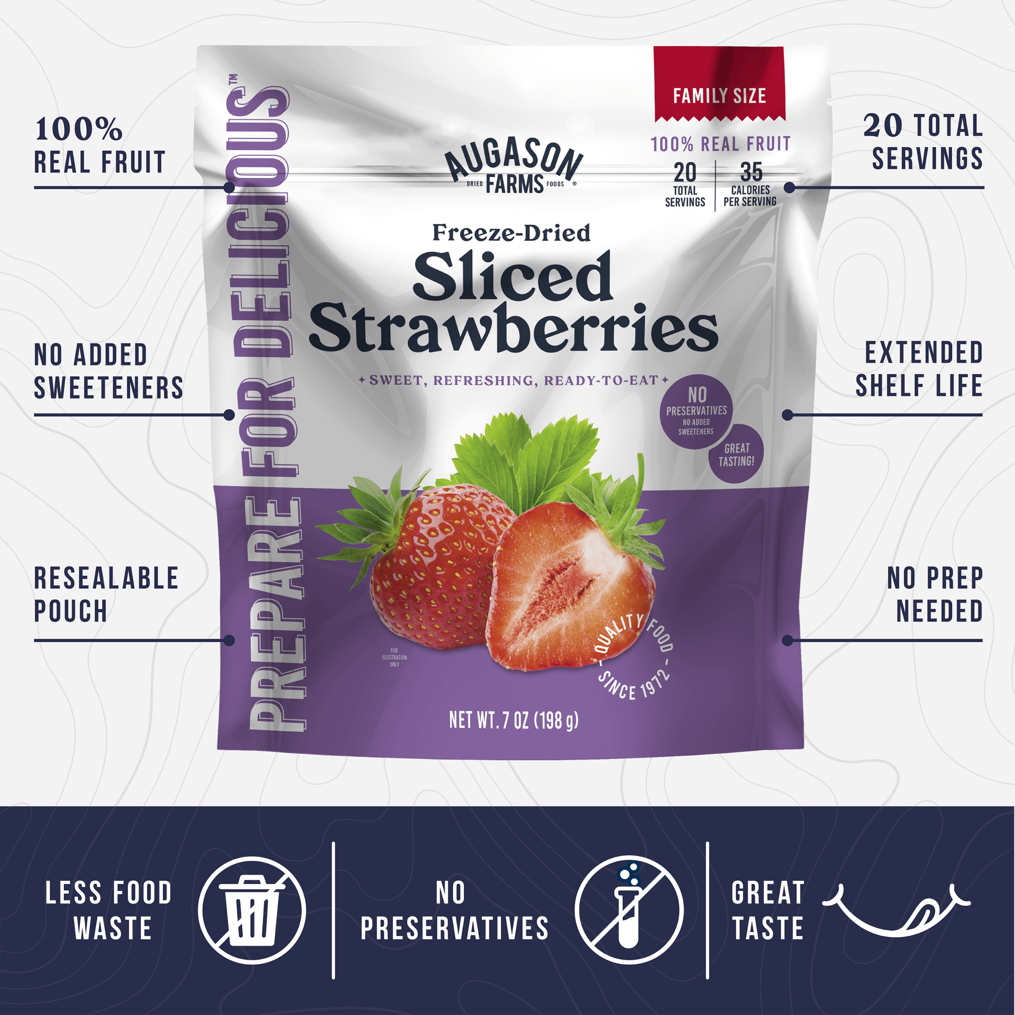 Freeze Dried Sliced Strawberries Family Size Pouch, 20 Servings