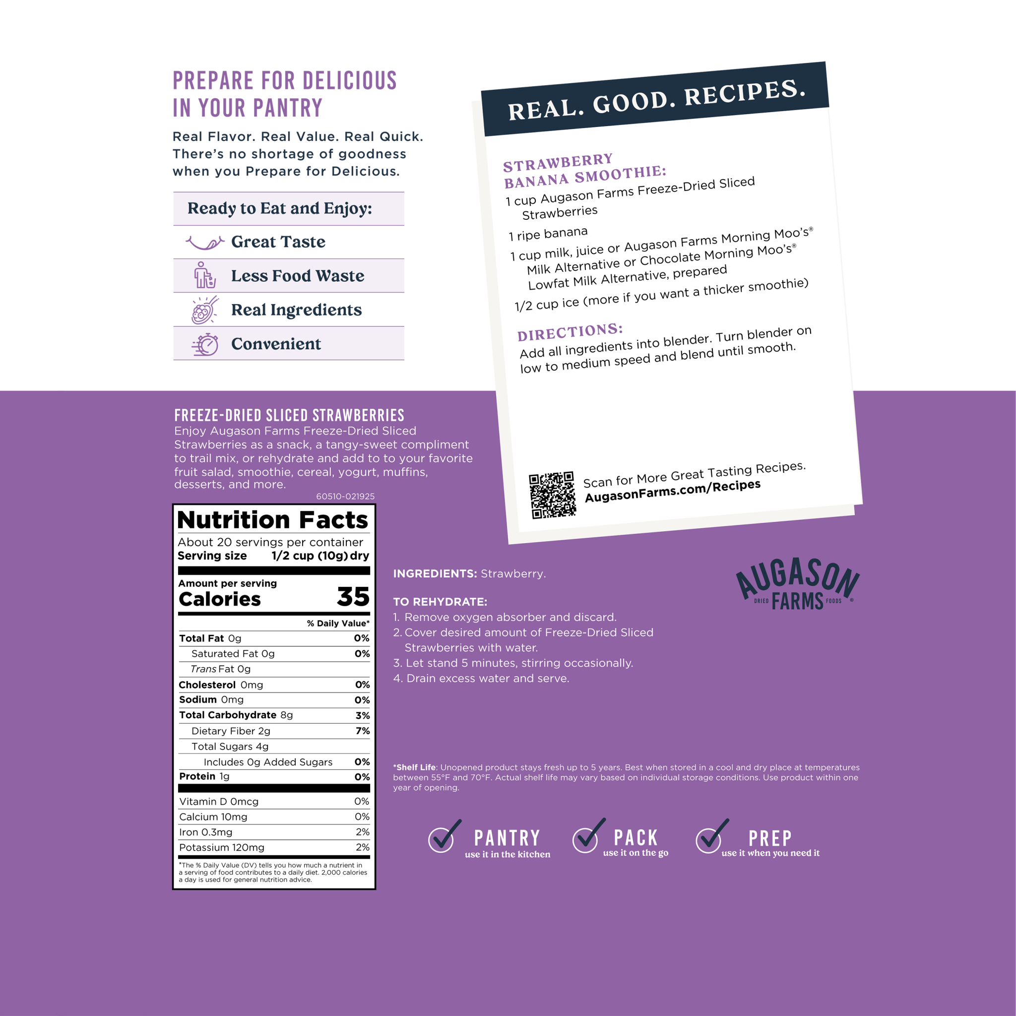 Freeze Dried Sliced Strawberries Family Size Pouch, 20 Servings