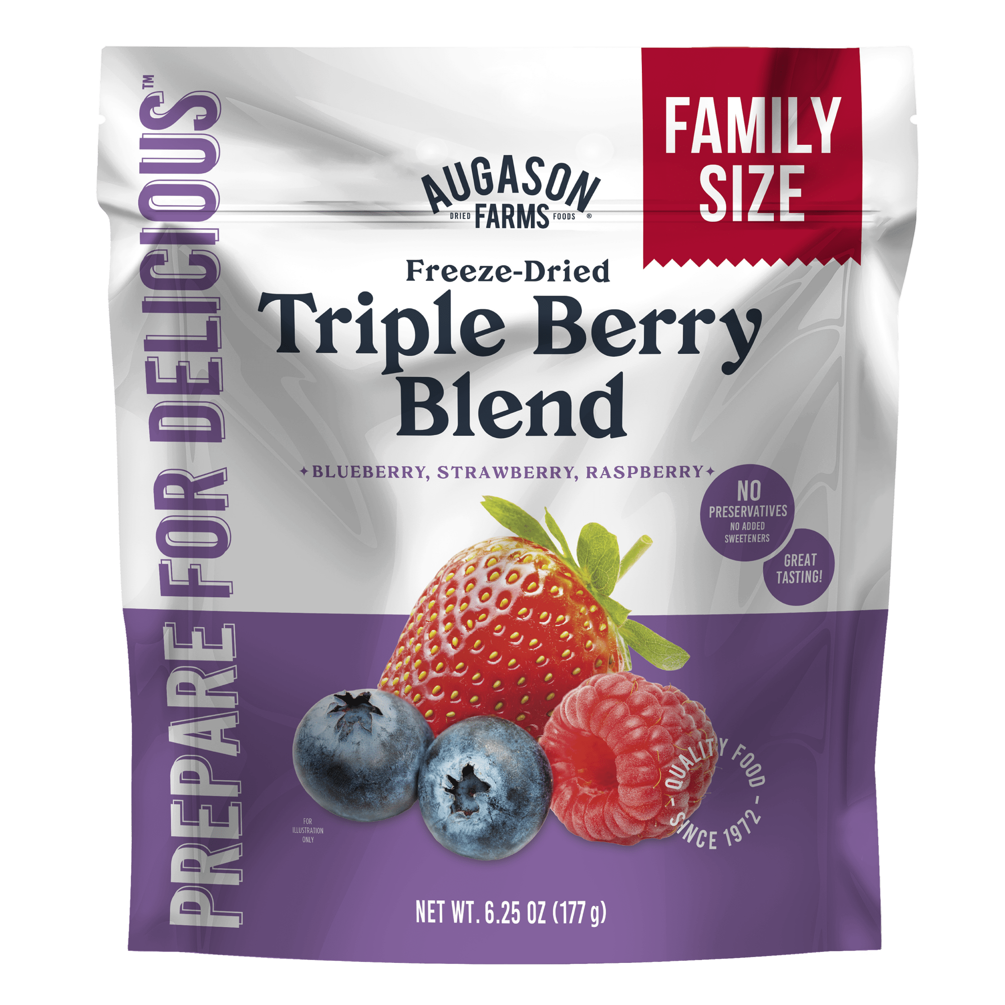 Augason Farms Freeze Dried Triple Berry Blend Family Size Pouch, 16 Servings Freeze Dried Triple Berry Blend Pouch - 16 Servings