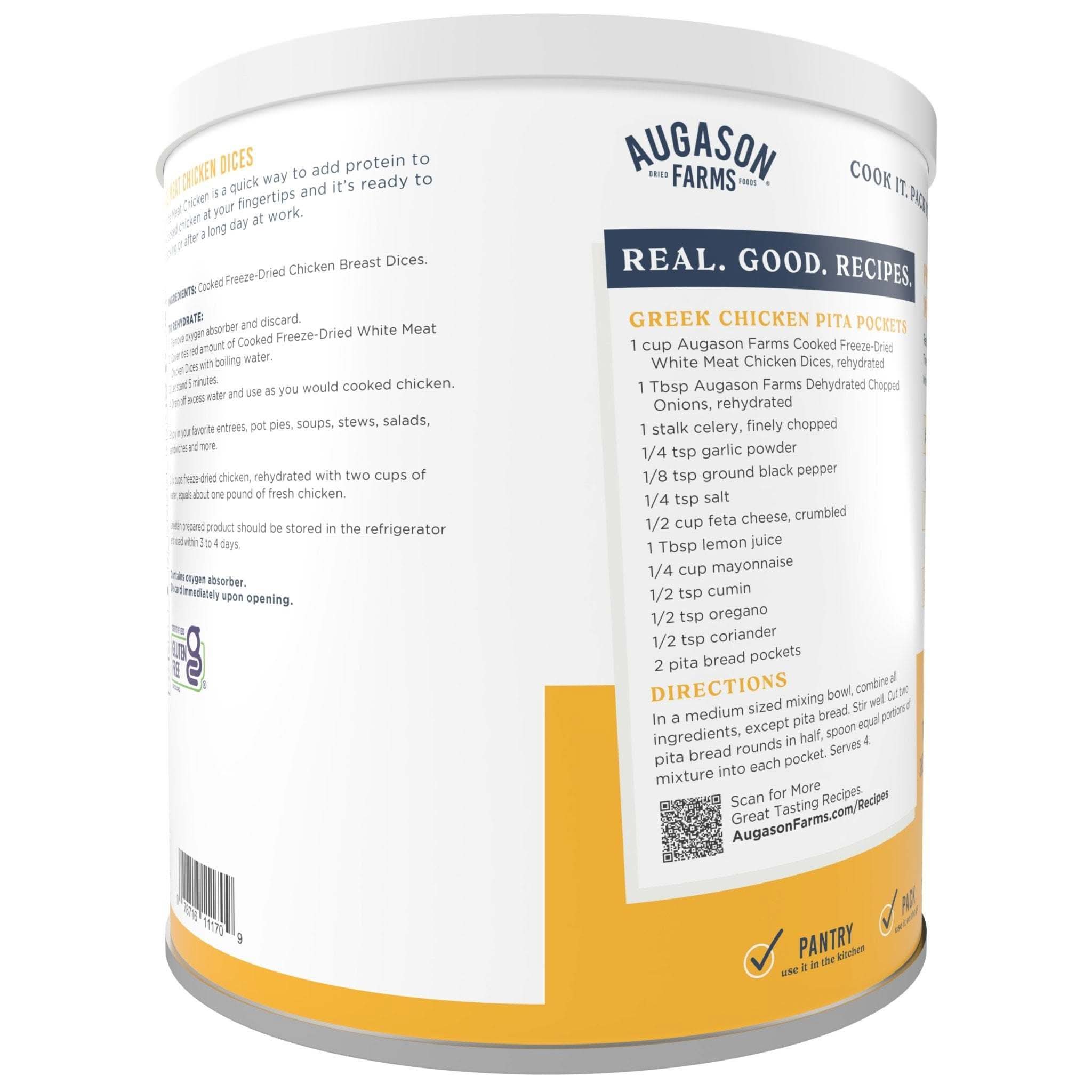 Augason Farms Cooked Freeze Dried White Meat Chicken Dices Can, 15 Servings Cooked Freeze Dried White Meat Chicken Dices Can - 15 Servings