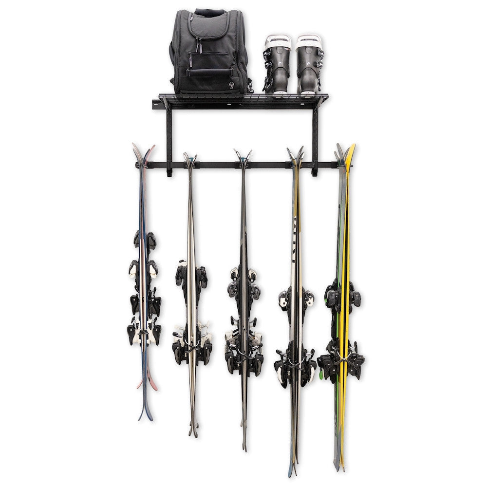 Solitude Ski + Shelf | Adjustable Wall Storage System | Holds 10 Pairs of Skis
