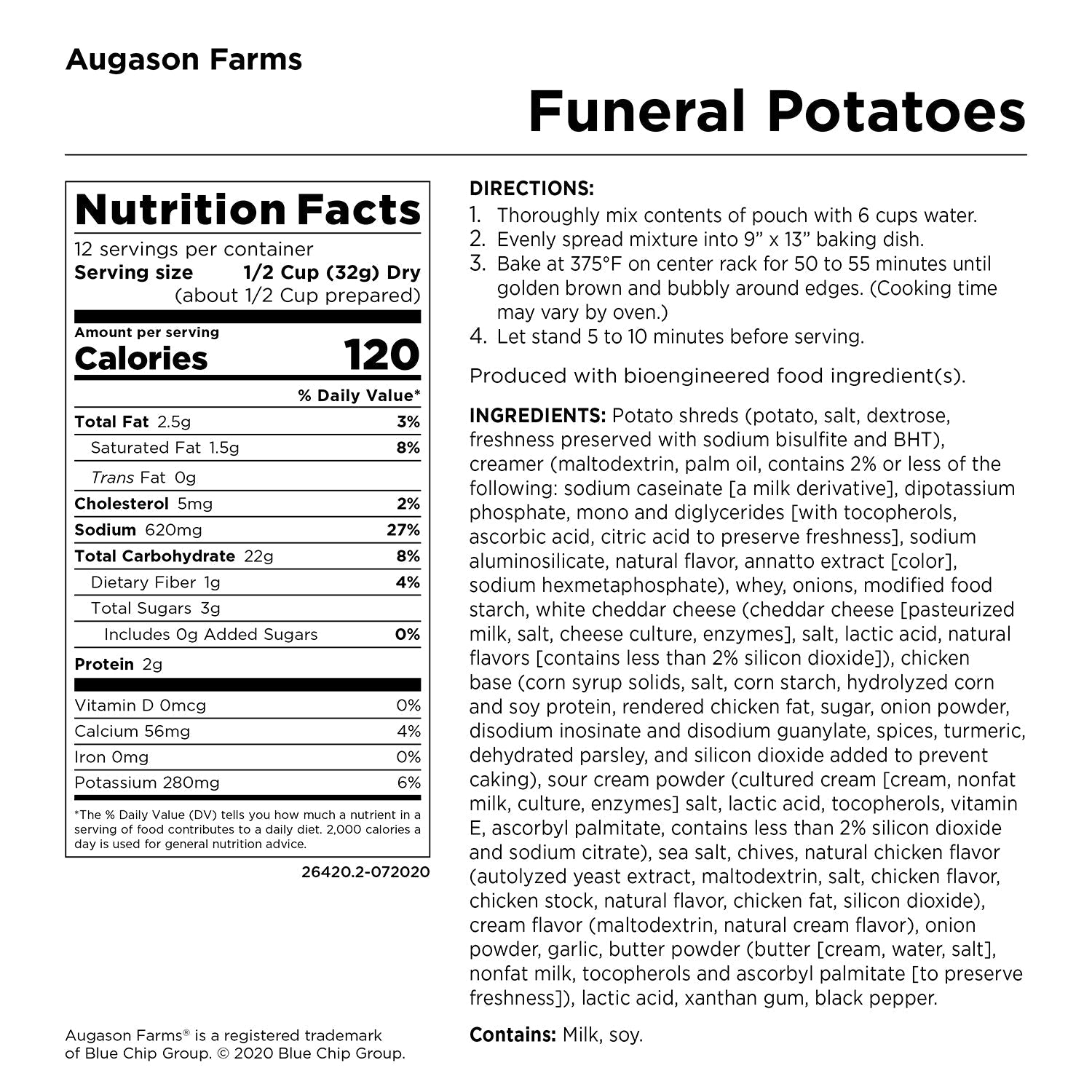 Funeral Potatoes Pouch, Cheesy Potato Casserole, 12 Servings