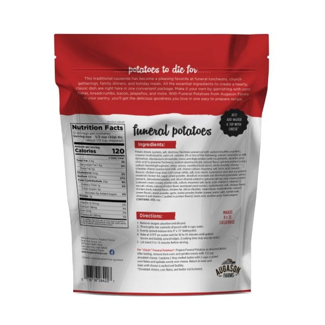 Augason Farms Funeral Potatoes Pouch, Cheesy Potato Casserole, 12 Servings Funeral Potatoes Cheesy Casserole Pouch - 12 Servings