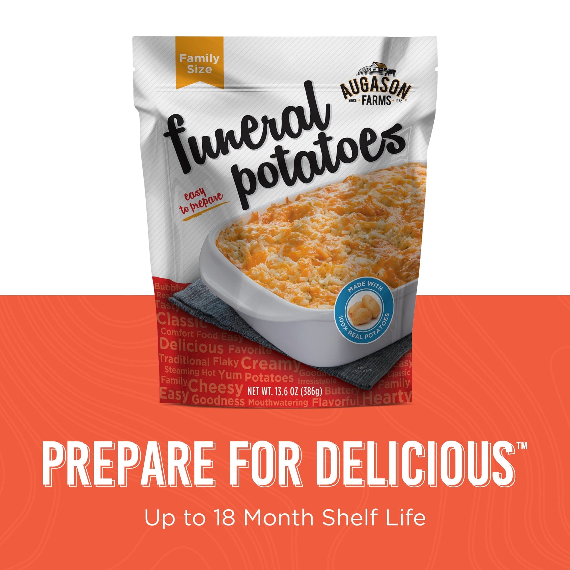 Augason Farms Funeral Potatoes Pouch, Cheesy Potato Casserole, 12 Servings Funeral Potatoes Cheesy Casserole Pouch - 12 Servings