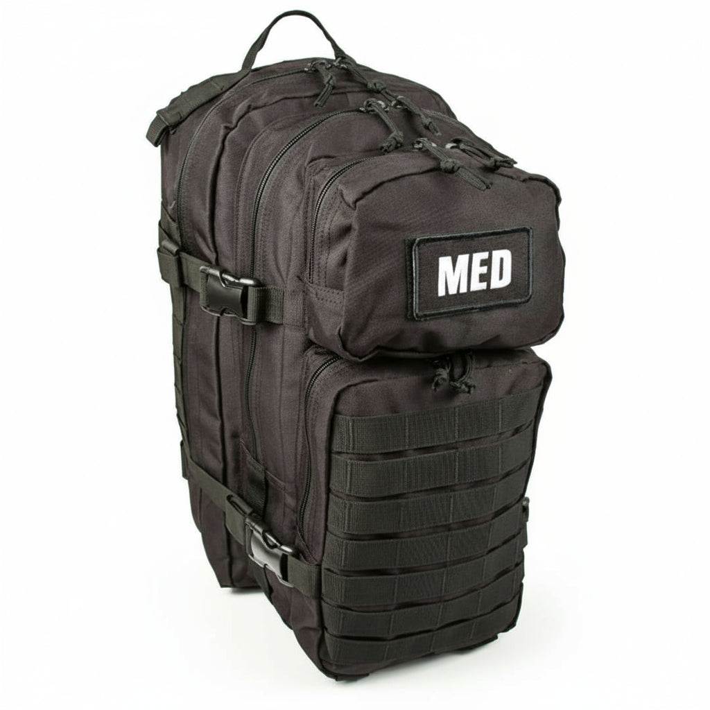 General purpose first aid backpack with 70-item professional emergency kit in weather-resistant MOLLE bag