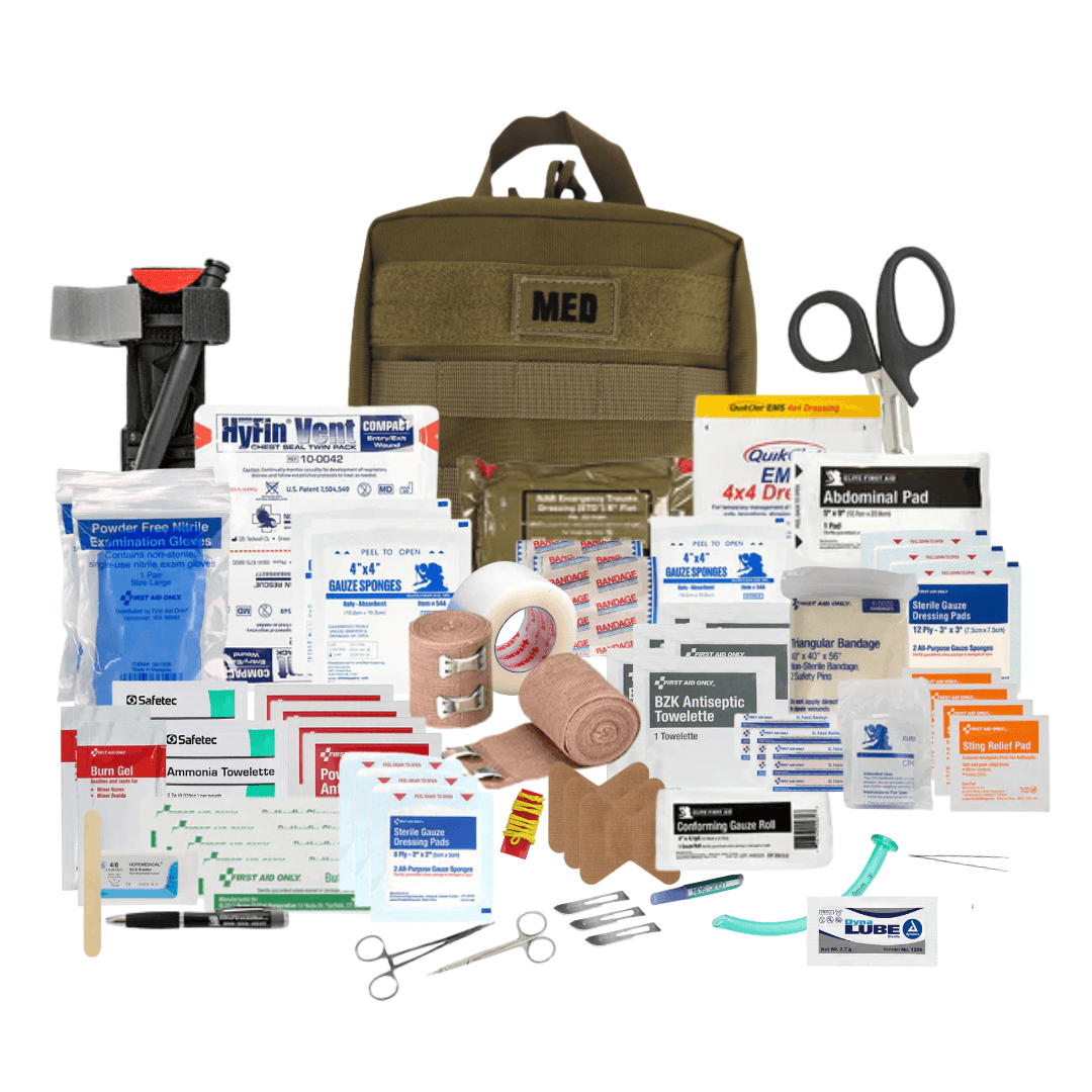 General Purpose First Aid Kit Med Pro 79-piece trauma kit with CAT tourniquets and HyFin chest seals in MOLLE pouch