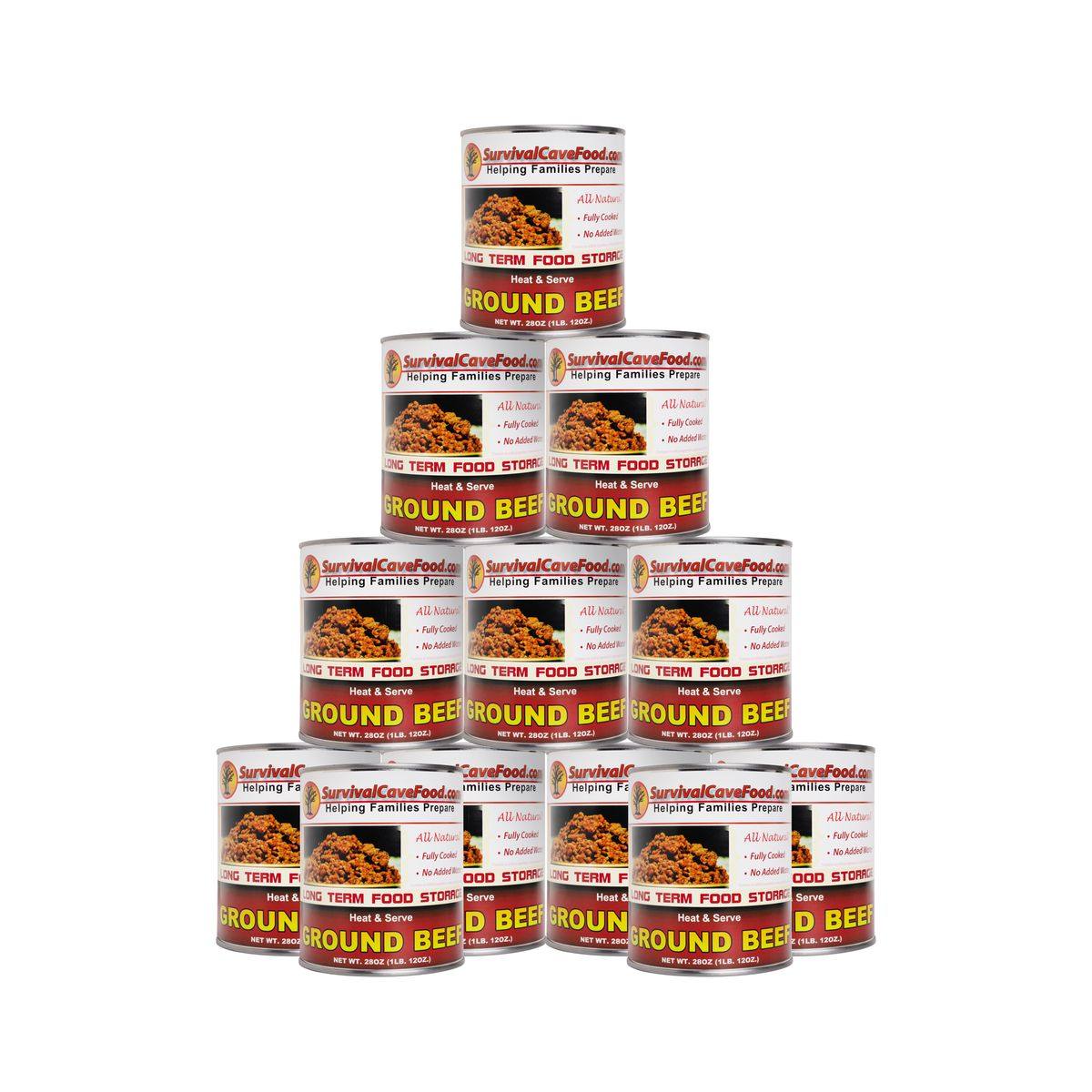 Survival Cave Ground Beef 12-pack 28oz cans ready-to-eat all natural canned meat
