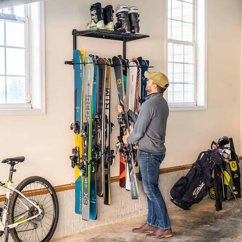 Solitude Ski + Shelf | Adjustable Wall Storage System | Holds 10 Pairs of Skis