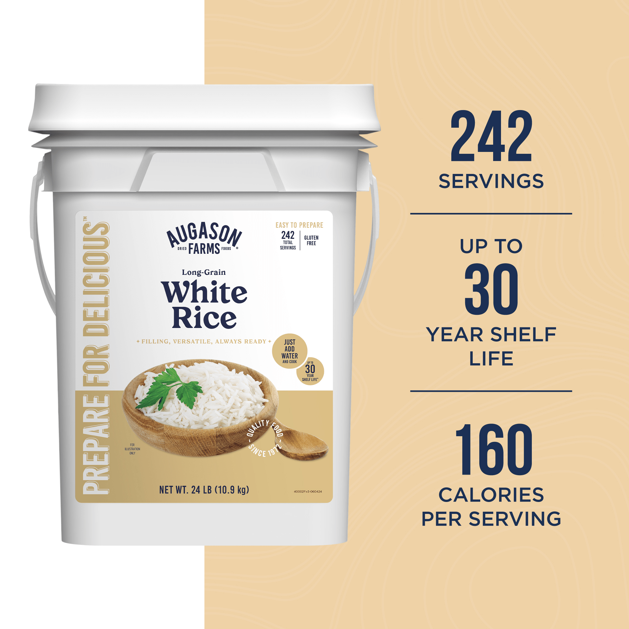 Augason Farms Long Grain White Rice, 242 Servings Long Grain White Rice Pail - 242 Servings