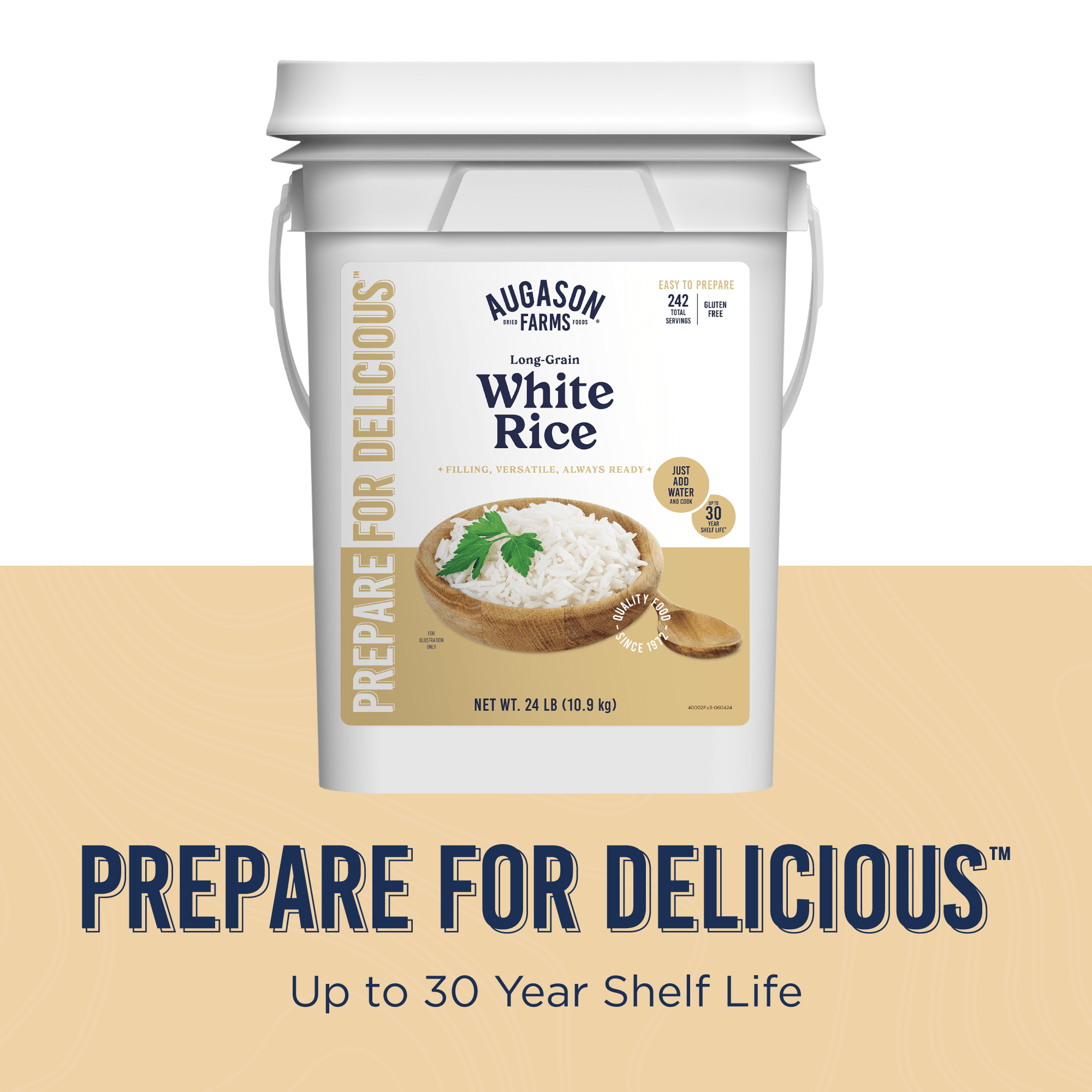 Augason Farms Long Grain White Rice, 242 Servings Long Grain White Rice Pail - 242 Servings
