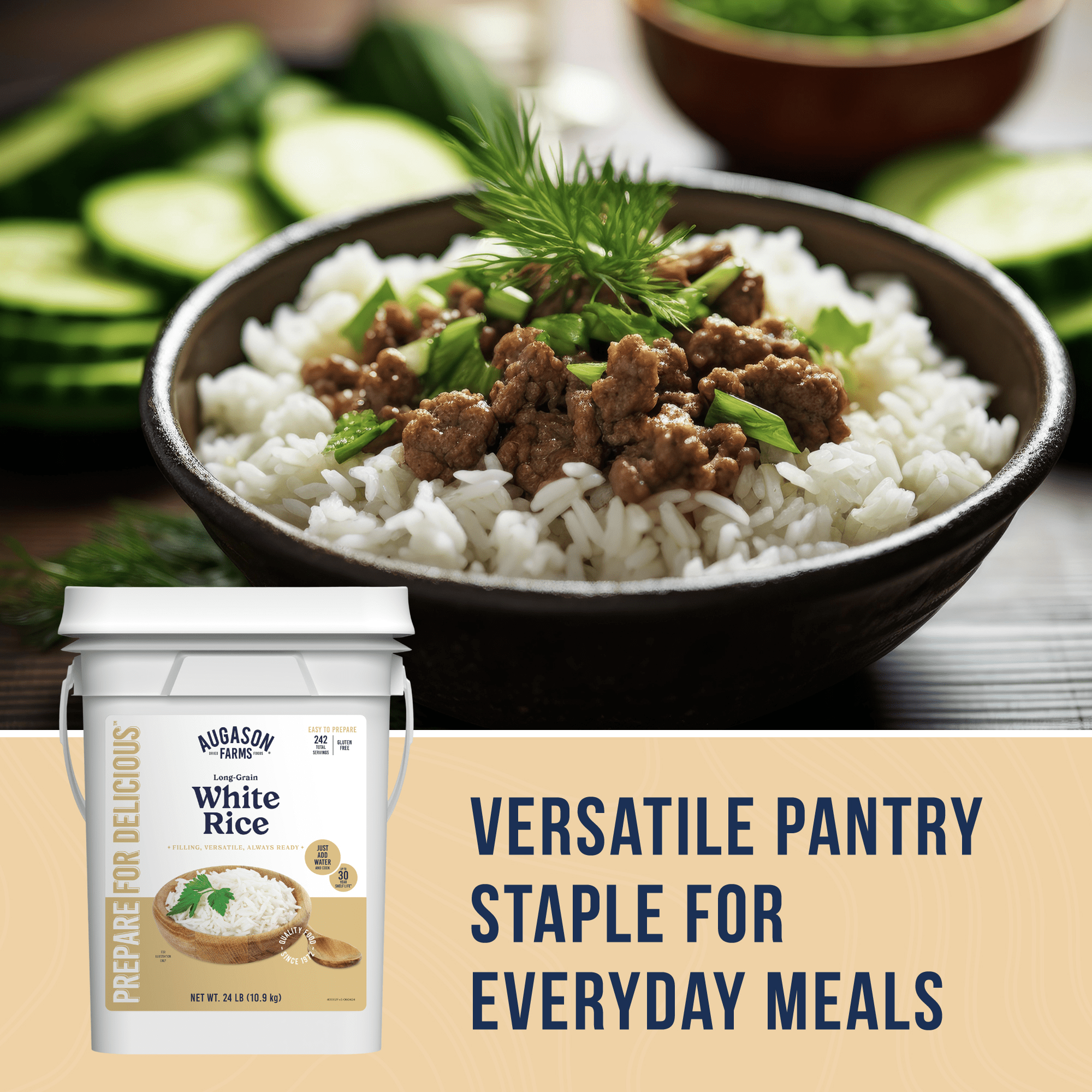 Augason Farms Long Grain White Rice, 242 Servings Long Grain White Rice Pail - 242 Servings