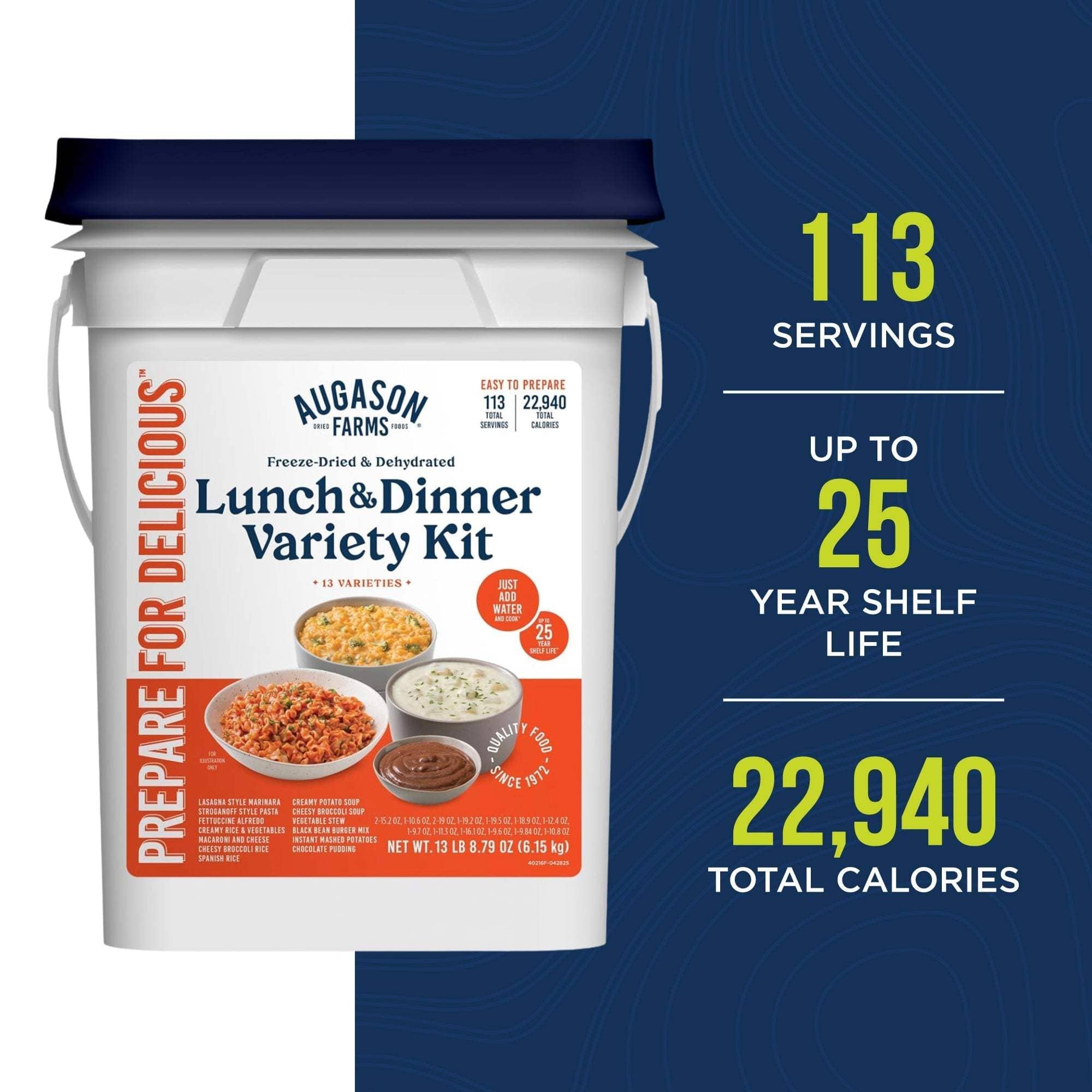 Augason Farms Lunch and Dinner Variety Pail, 113 Servings Lunch and Dinner Variety Pail - 113 Servings for Emergency Food