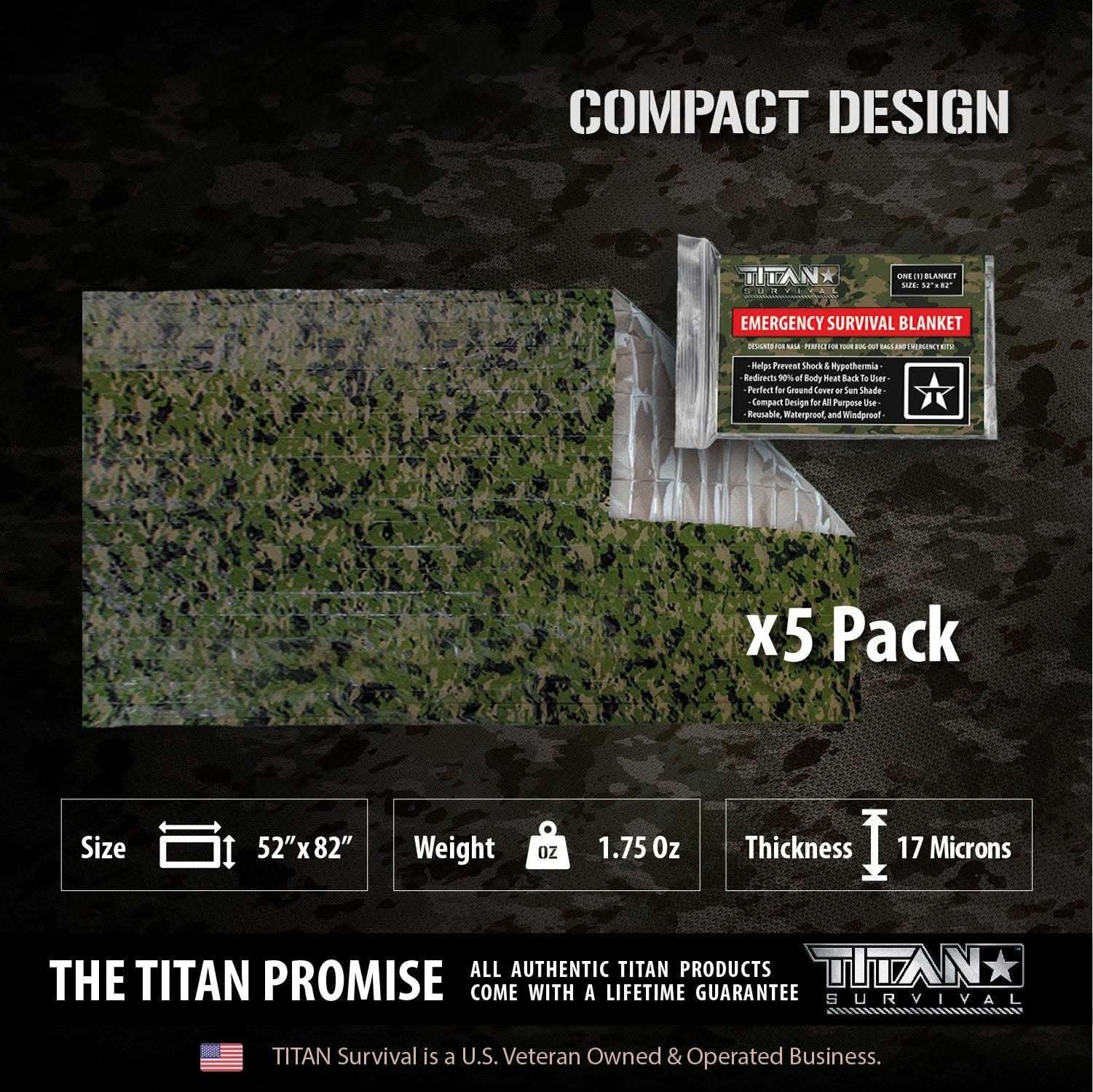 TITAN Survival Survival Blankets Emergency Survival Blankets, 5-Pack Emergency Survival Blankets - 5 Pack for Emergency & Outdoor Use