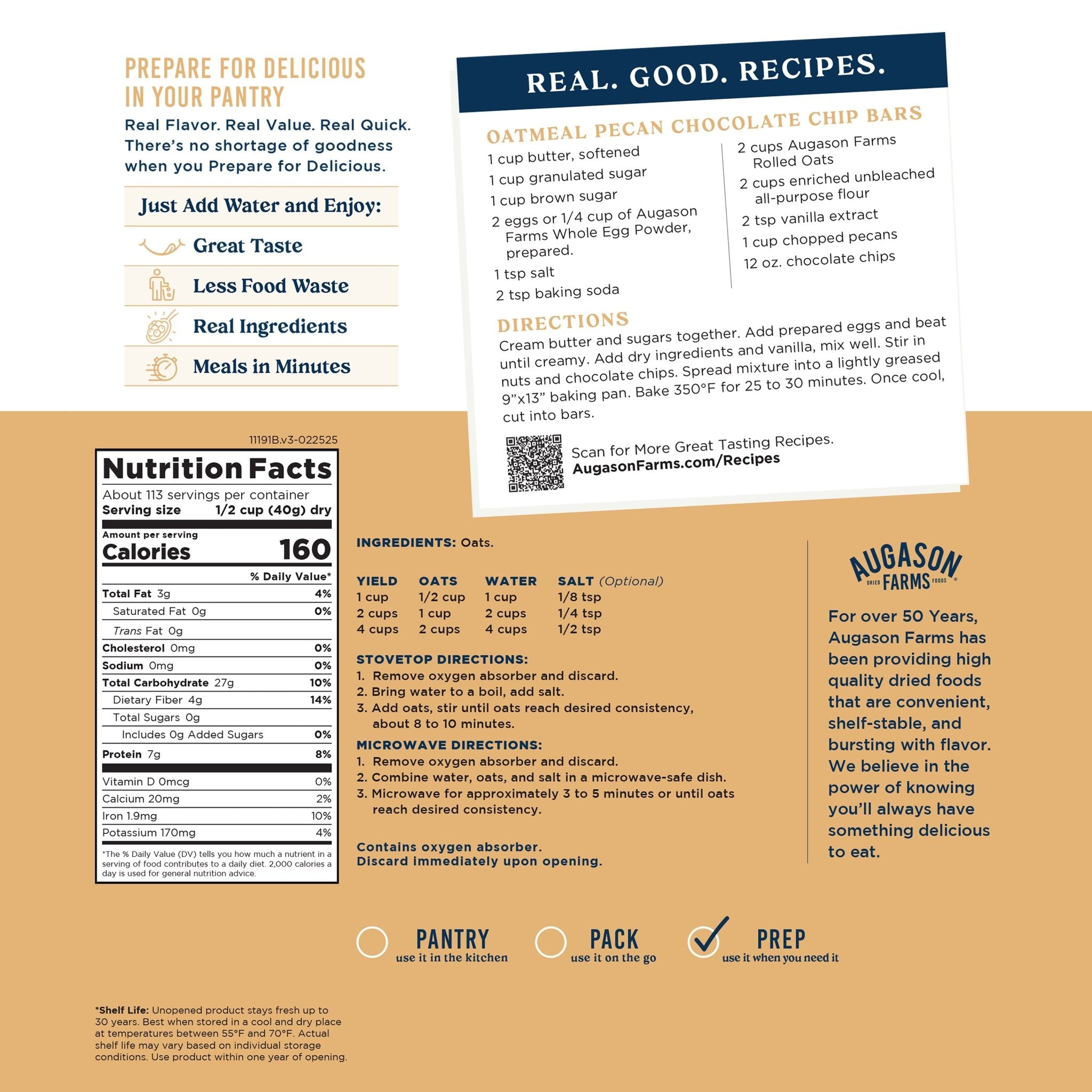 Old Fashioned Rolled Oats 4 Gallon Pail, 113 Servings