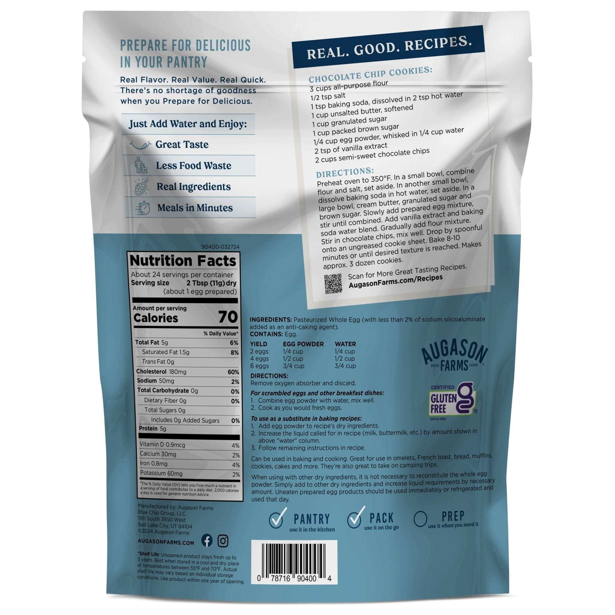 Augason Farms Pasteurized Dried Whole Egg Powder Pouch, 24 Servings Dried Whole Egg Powder Pouch - 24 Servings