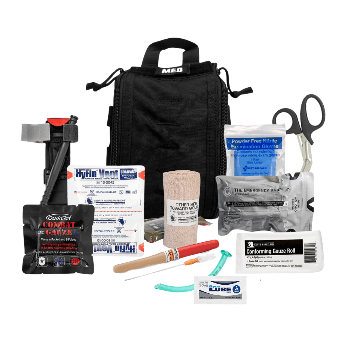 Compact Trauma Kit with CAT Tourniquet for law enforcement and first responders on duty belt or plate carrier
