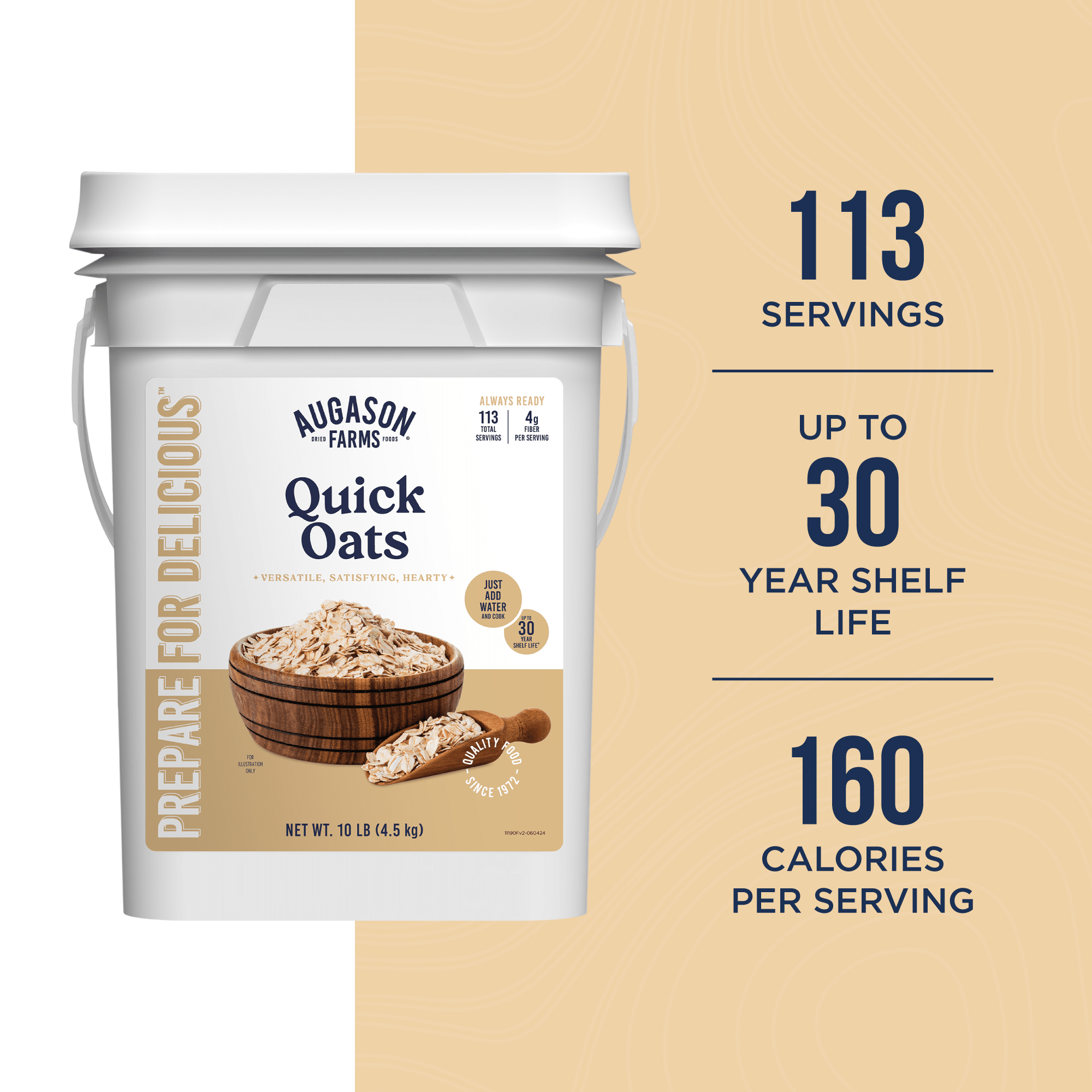 Augason Farms Quick Oats 4 Gallon Pail, 113 Servings Quick Oats 4-Gallon Pail - 113 Servings