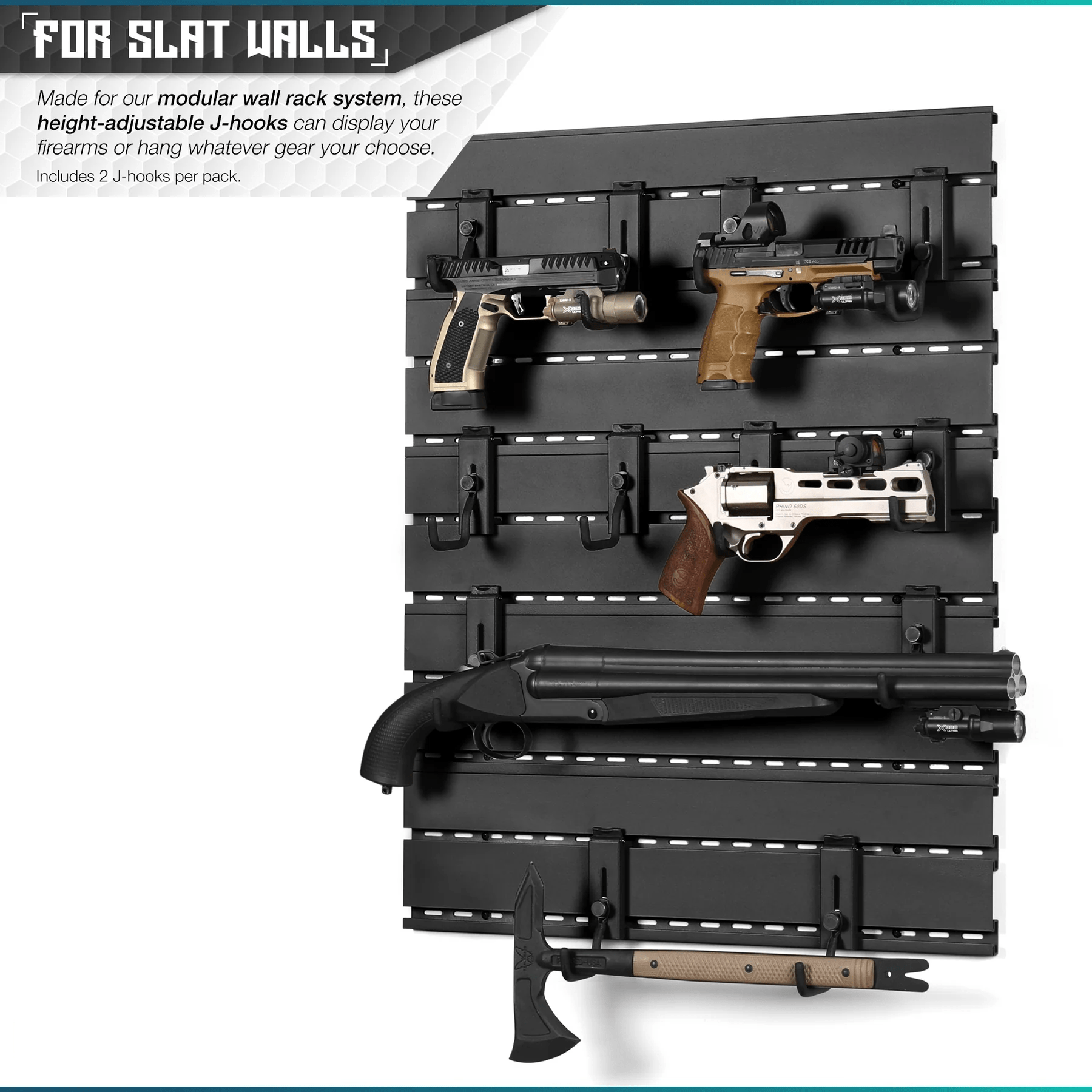 Wall Rack System - Adjustable J-Hooks (2 Pack, 2 Sizes)