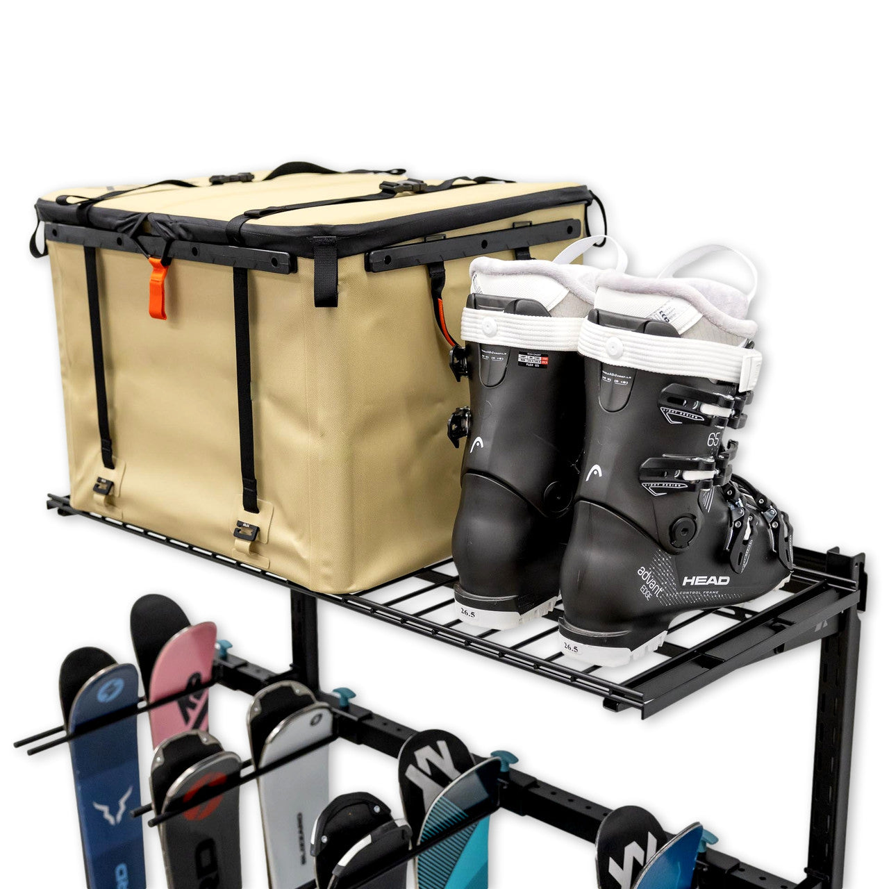Solitude Ski + Shelf | Adjustable Wall Storage System | Holds 10 Pairs of Skis