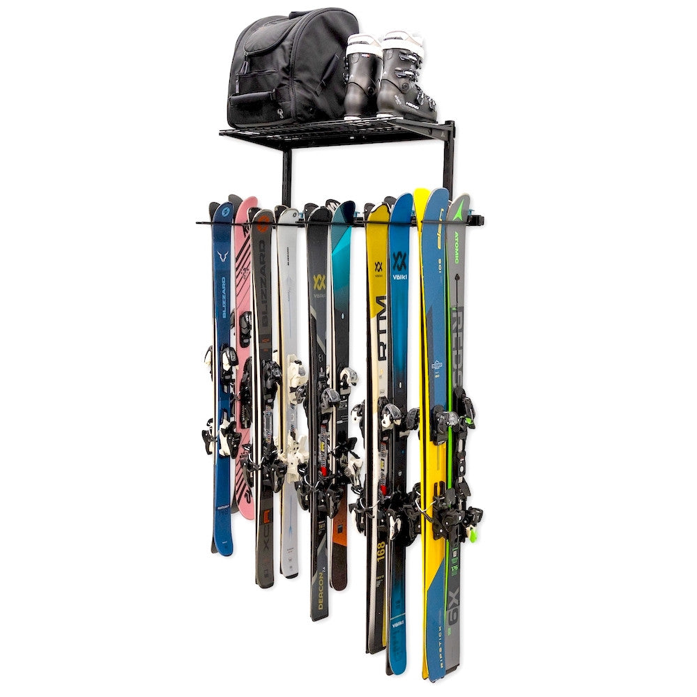 Solitude Ski + Shelf | Adjustable Wall Storage System | Holds 10 Pairs of Skis