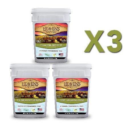 3 Month Combo Kit buckets for emergency food storage with 924 freeze-dried servings and 25-year shelf life