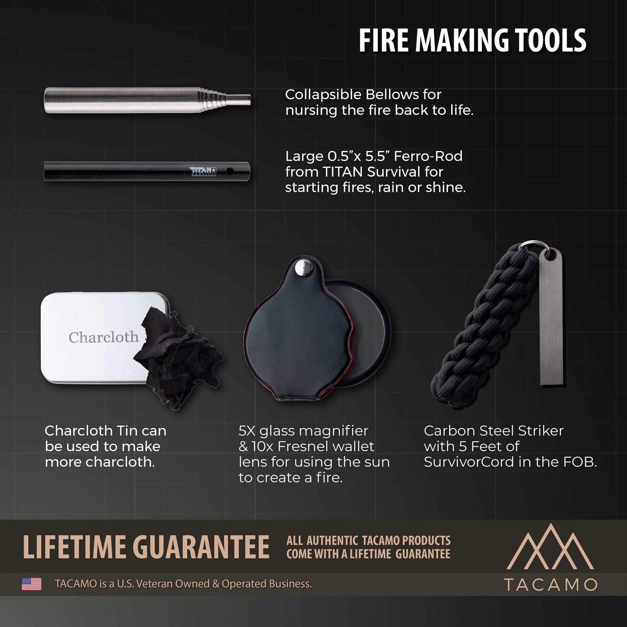 TITAN Survival Combustion TACAMO 15-Piece Emergency Fire Kit TACAMO 15-Piece Emergency Fire Kit | TITAN Survival