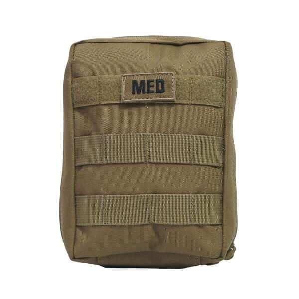 Compact Tactical IFAK with hemorrhage control supplies including windlass tourniquet and hemostatic gauze in a durable pouch
