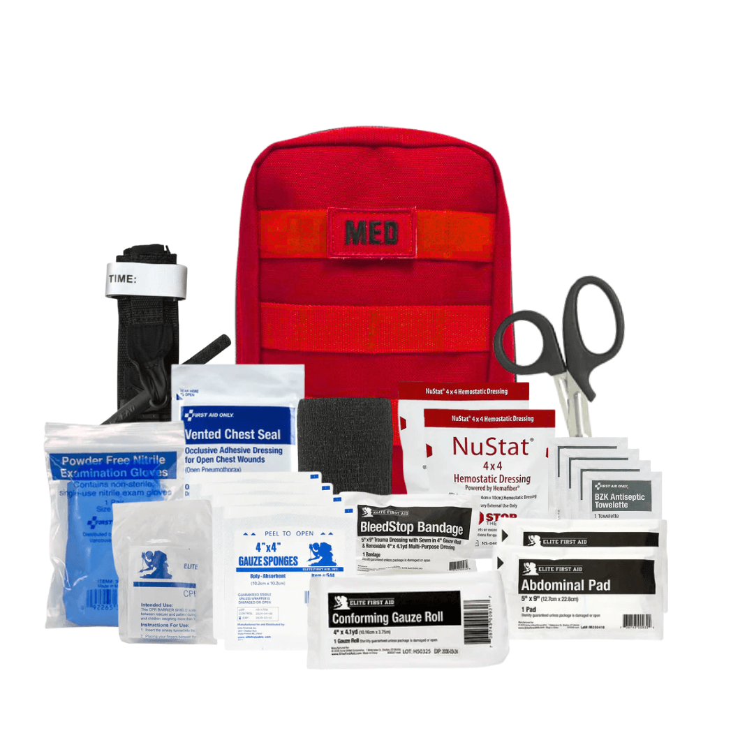 Compact Tactical IFAK with hemorrhage control supplies including tourniquet and chest seal