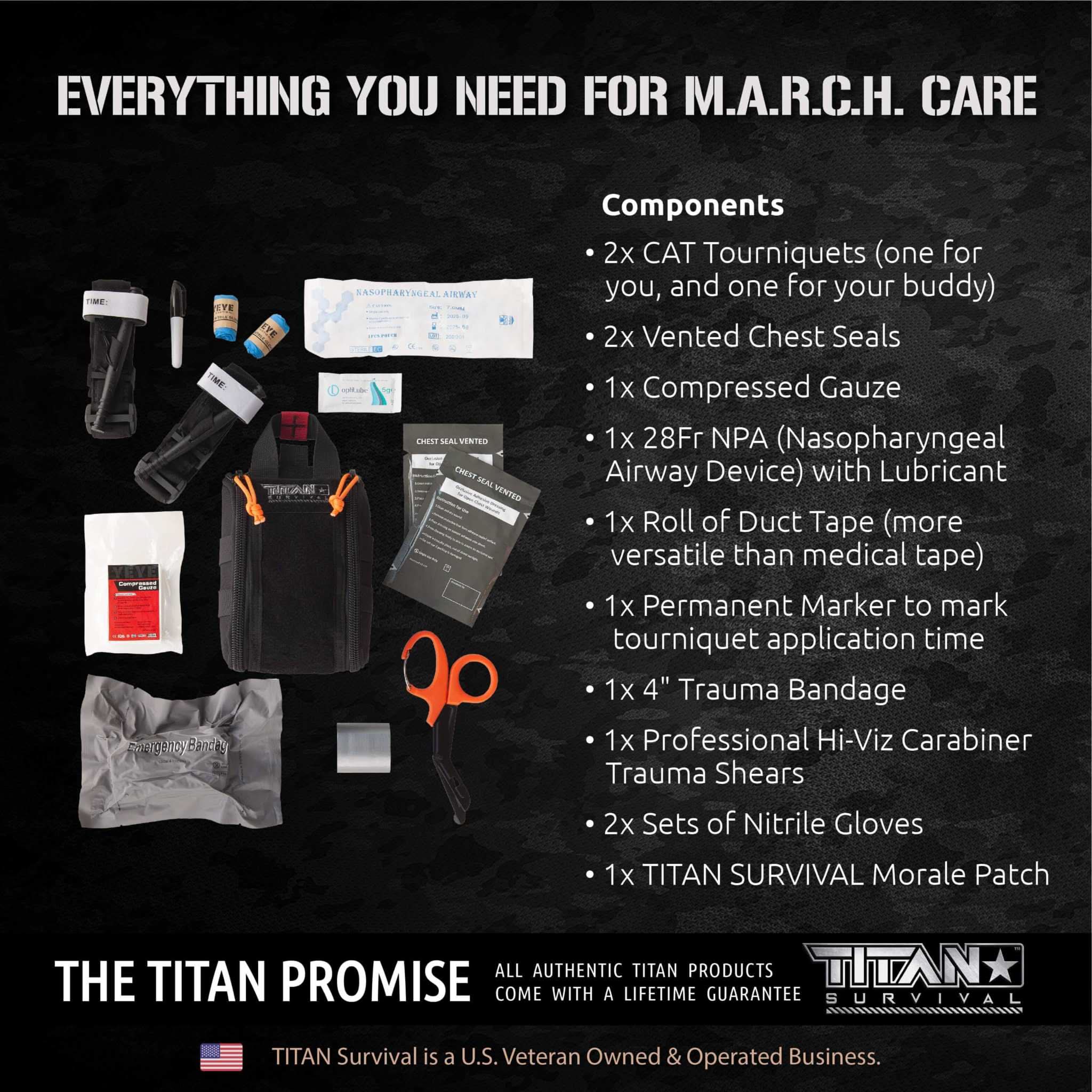 TITAN Survival Care Individual First Aid Kit (IFAK) - 2x Windlass Tourniquets Individual First Aid Kit - 2 Windlass Tourniquets for Tactical Medical Care