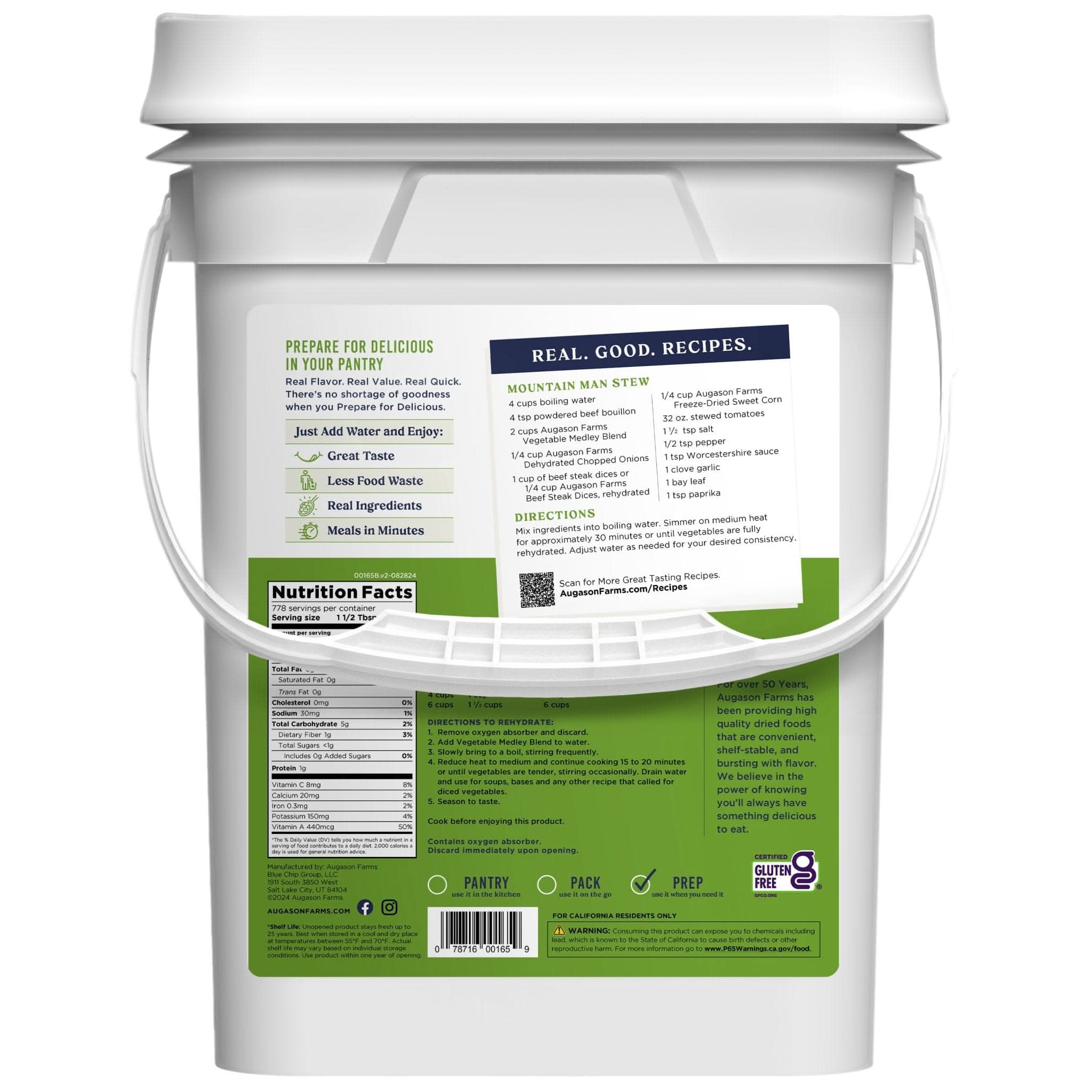 Augason Farms Vegetable Medley Blend 4 Gallon Pail, 778 Servings Vegetable Medley Blend 4-Gallon Pail - 778 Servings