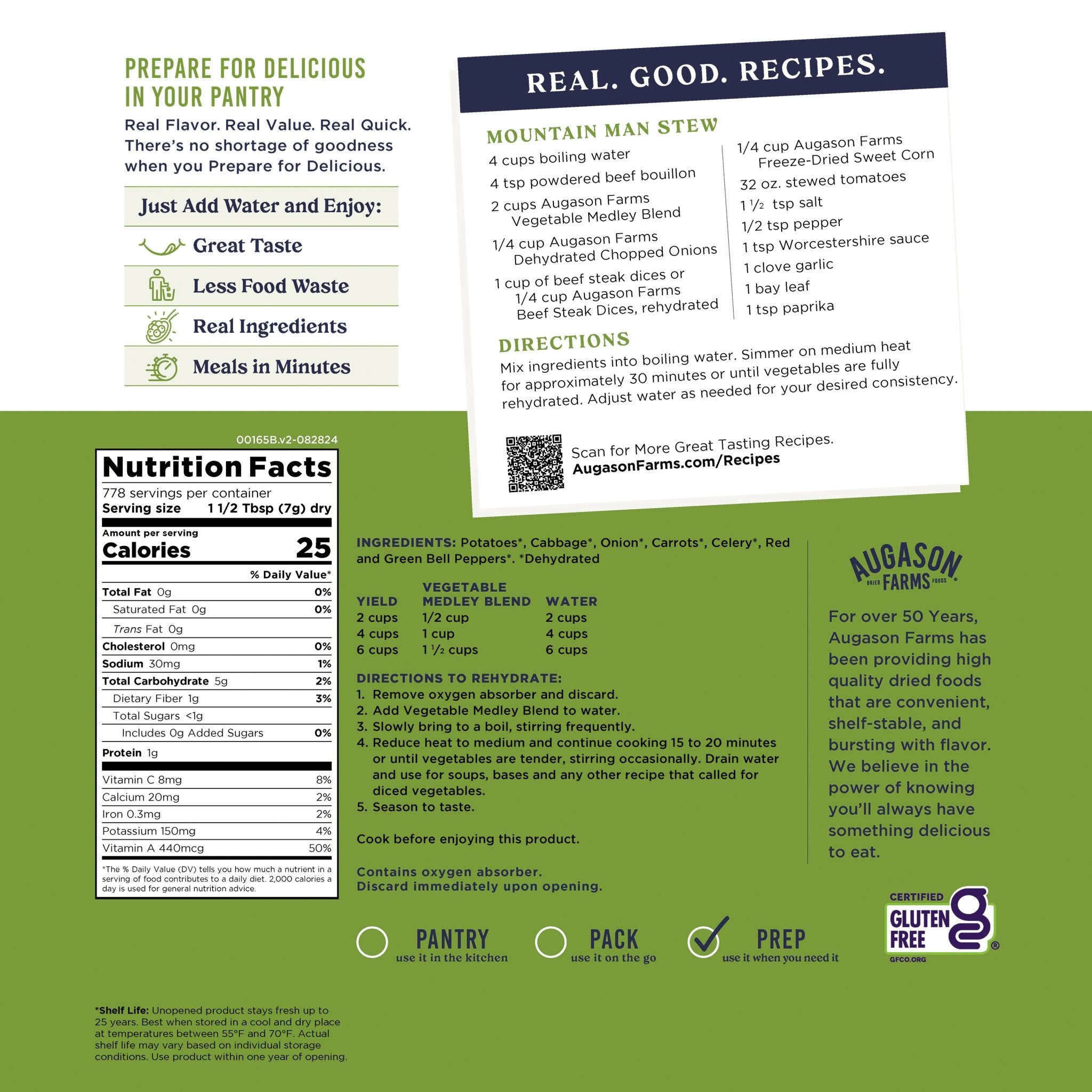 Vegetable Medley Blend 4 Gallon Pail, 778 Servings