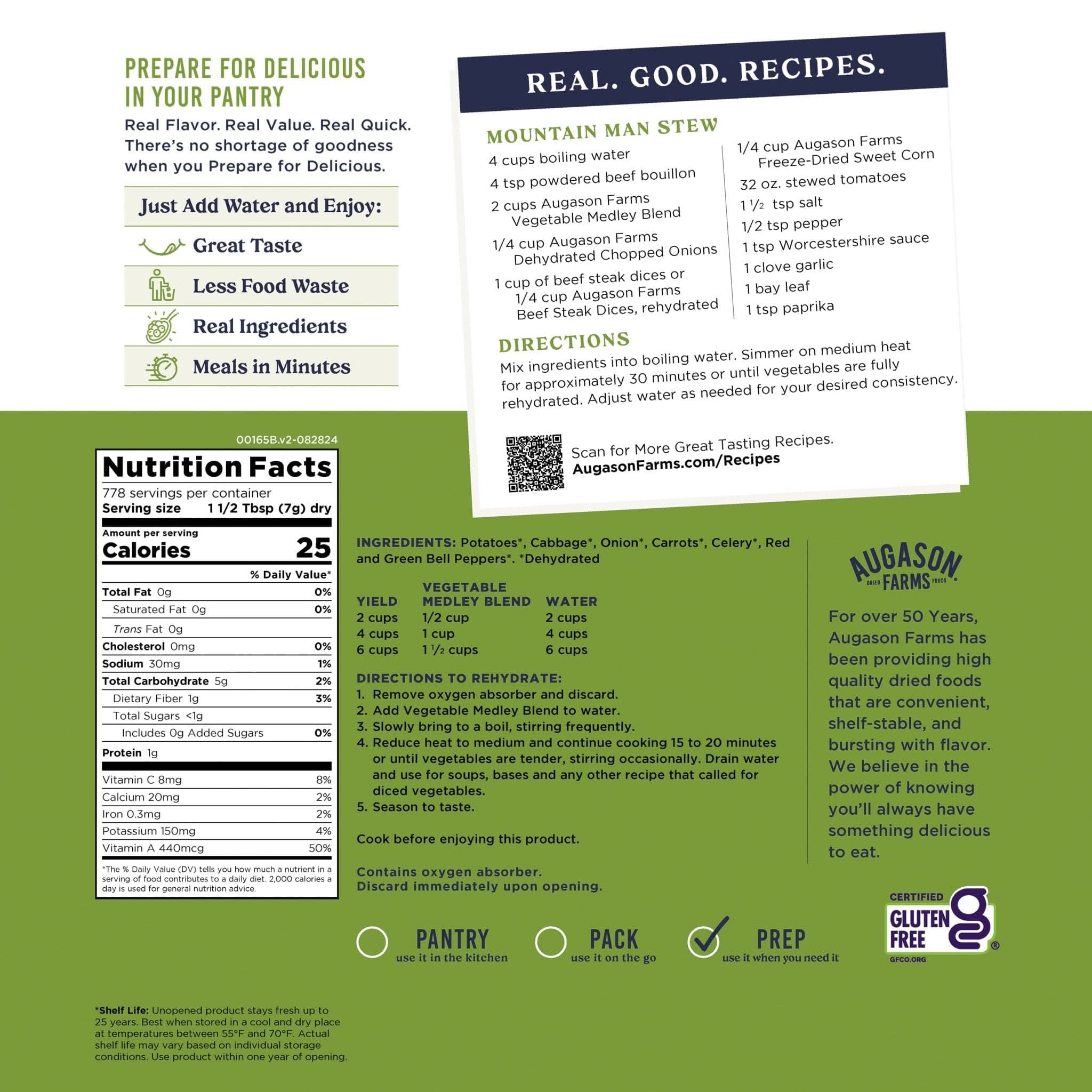 Augason Farms Vegetable Medley Blend 4 Gallon Pail, 778 Servings Vegetable Medley Blend 4-Gallon Pail - 778 Servings