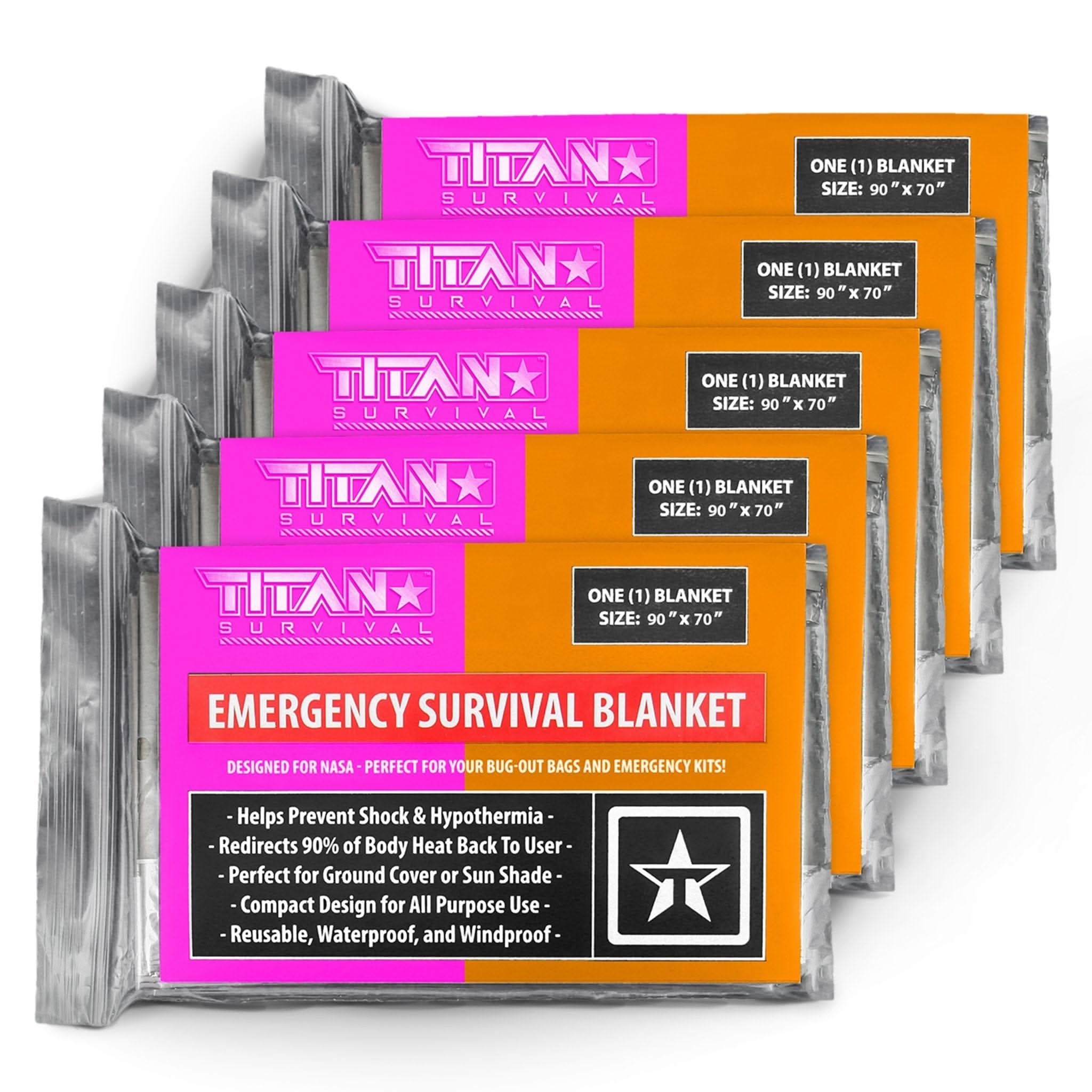 TITAN Survival Survival Blankets XL Emergency Survival Blankets, 5-Pack XL Emergency Survival Blankets, 5-Pack | TITAN Survival