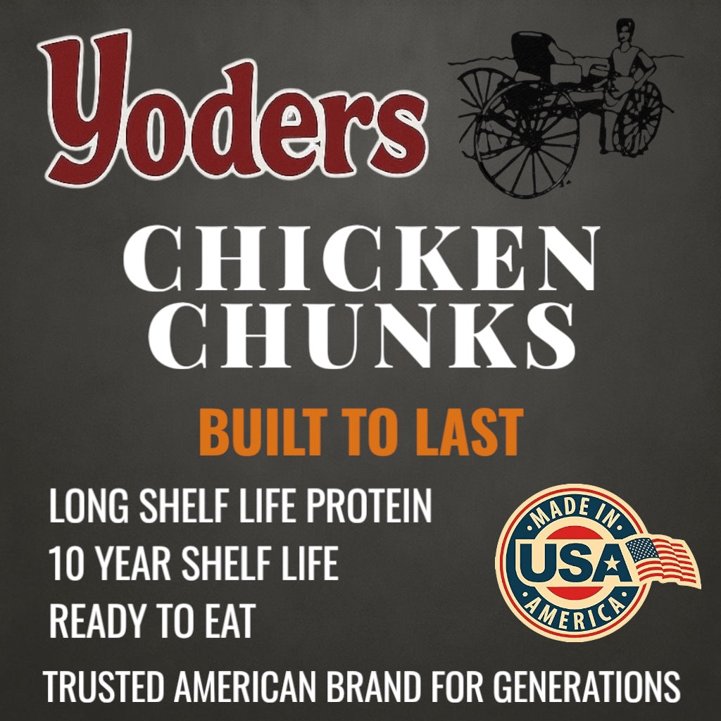 Yoder’s Canned Chicken Chunks | 28 oz can | Real USA Chicken | Fully Cooked | Shelf Stable Survival Food | 10+ Year Shelf Life | Ready to Eat | Ideal for Prepping, Storage & Camping