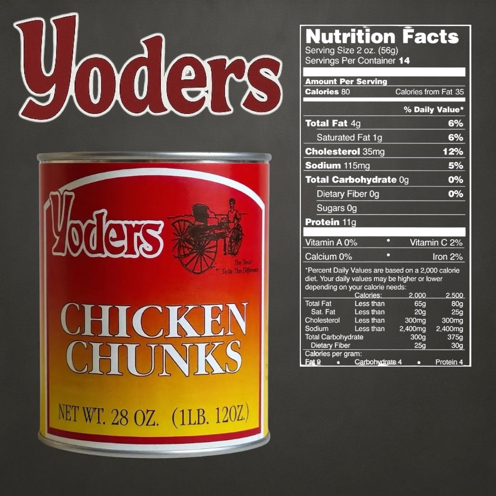 Yoder’s Canned Chicken Chunks | 28 oz can | Real USA Chicken | Fully Cooked | Shelf Stable Survival Food | 10+ Year Shelf Life | Ready to Eat | Ideal for Prepping, Storage & Camping