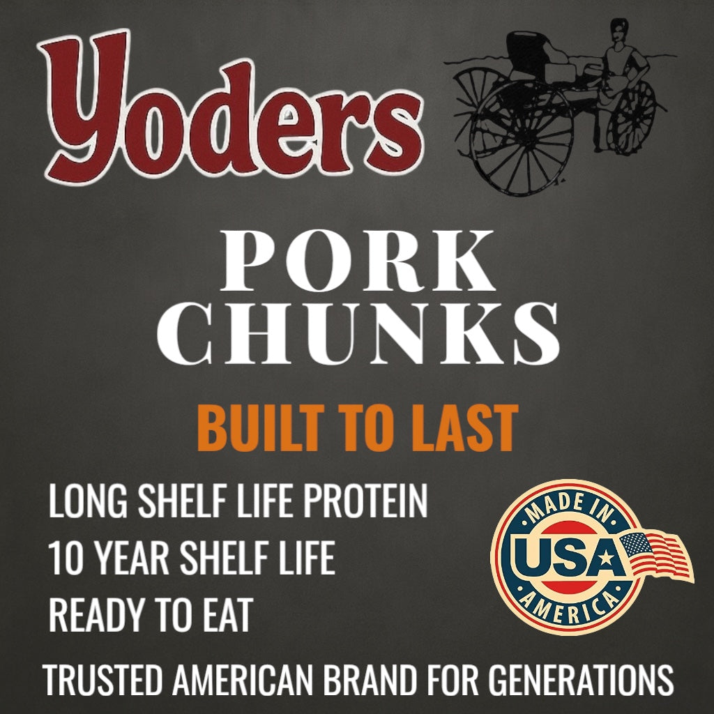 Yoder’s Canned Pork Chunks | 28 oz can | Real USA Pork | Fully Cooked | Shelf Stable Survival Food | 10+ Year Shelf Life | Ready to Eat | Ideal for Prepping, Storage & Camping