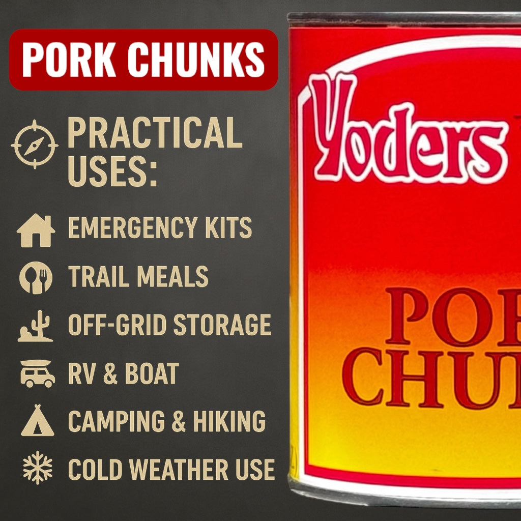 Yoder’s Canned Pork Chunks | 28 oz can | Real USA Pork | Fully Cooked | Shelf Stable Survival Food | 10+ Year Shelf Life | Ready to Eat | Ideal for Prepping, Storage & Camping