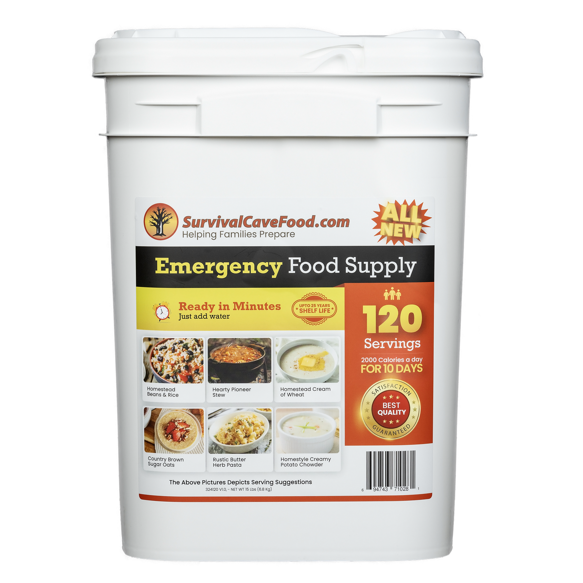 Survival Cave Ultimate 120-Serving Emergency Meal Kit | 25-Year Shelf Life | High-Calorie Survival Food Made in USA