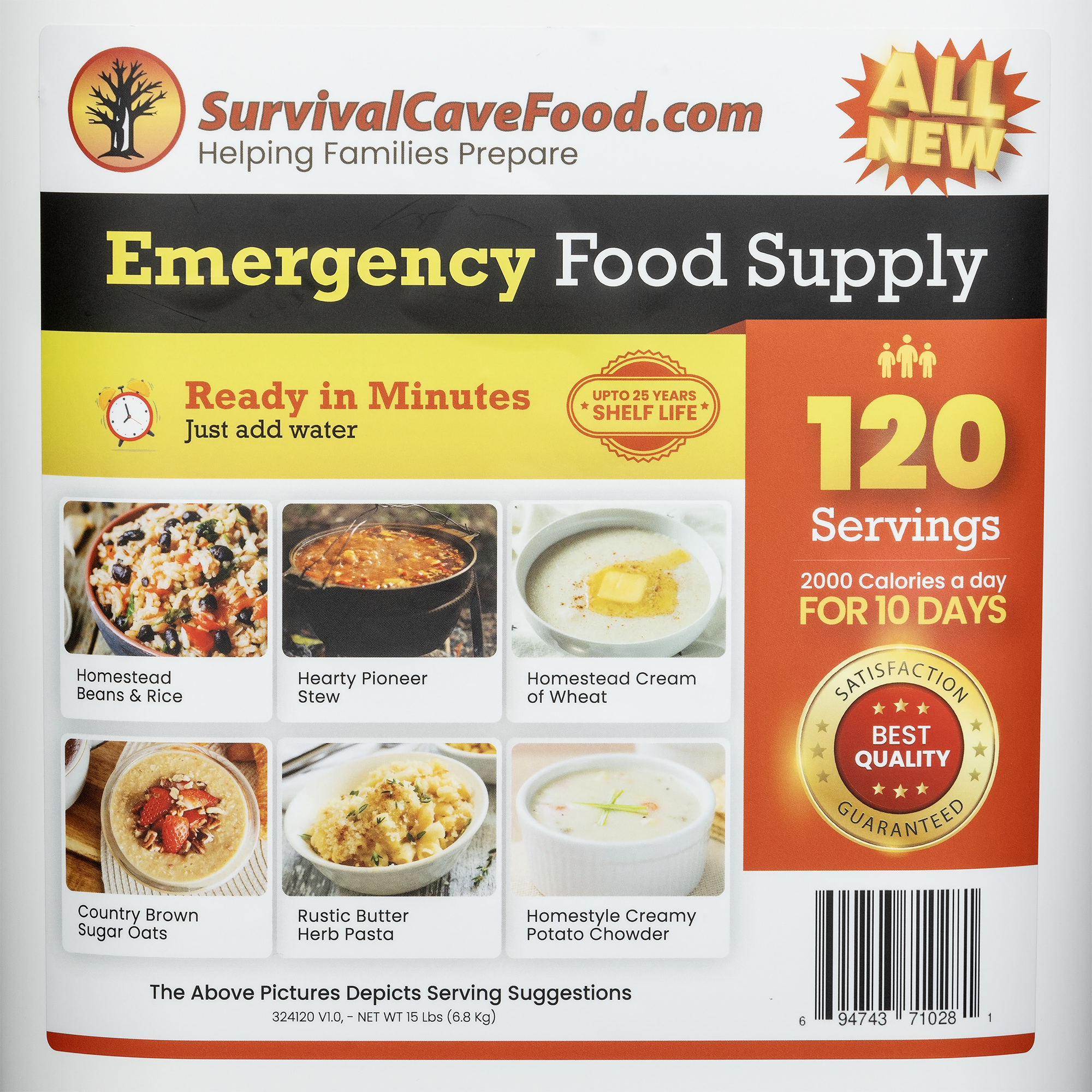 Survival Cave Ultimate 120-Serving Emergency Meal Kit | 25-Year Shelf Life | High-Calorie Survival Food Made in USA