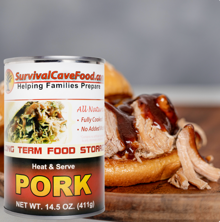 Survival Cave Pork 12 – 28 oz Cans – Ready to Eat Canned Meat