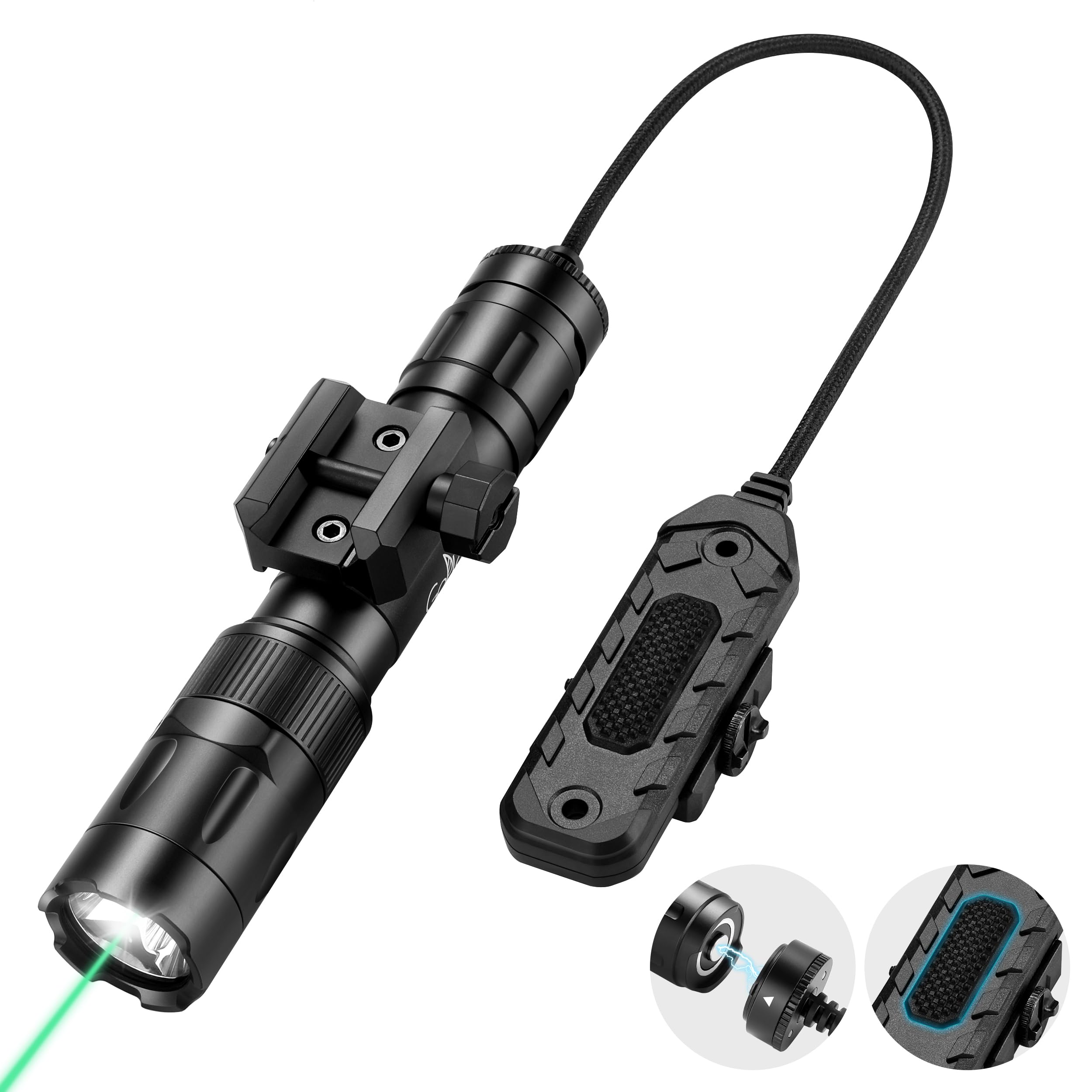 2500 Lumen Aircraft-Grade Aluminum Tactical Flashlight 2.5Hours Long Runtime LED Weapon Lights Rifle Light Laser Combo Picatinny Rifle Flashlight with Momentary Strobe Function & Remote Switch