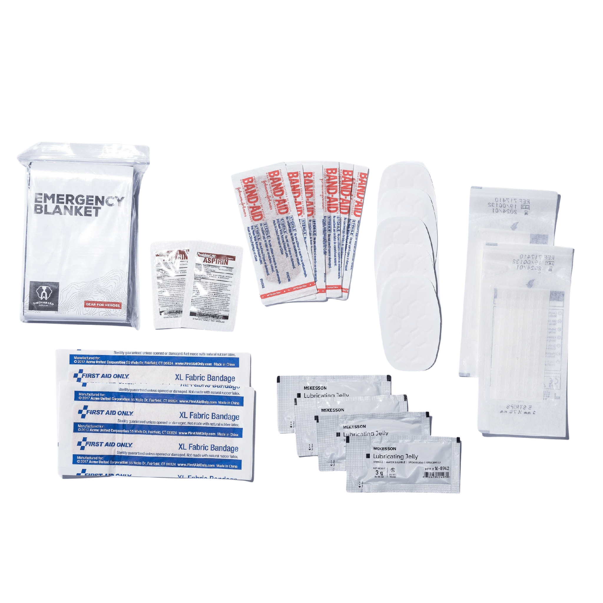 Compact lightweight triage kit with first aid and gear repair essentials in durable weather-resistant case