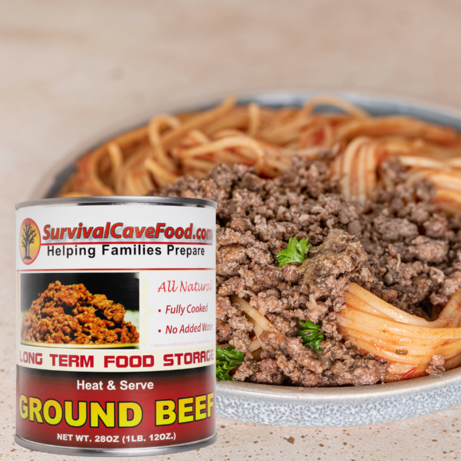 Survival Cave Ground Beef 12 – 28 oz Can – Ready to Eat Canned Meat