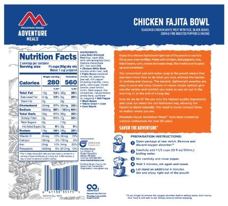 Mountain House Chicken Fajita Bowl mylar pouch