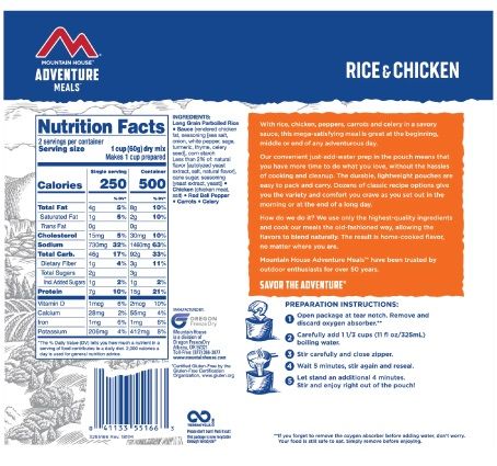 Mountain House Rice & Chicken mylar pouch