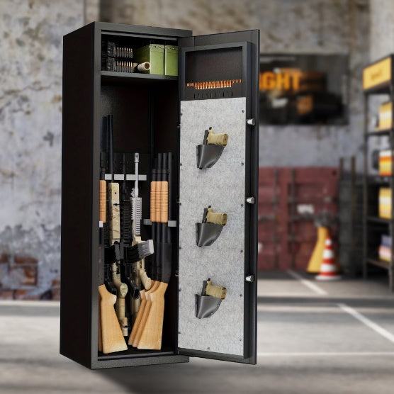 Large Biometric Gun Safe with 3 Pistol Pouches & Adjustable Stand
