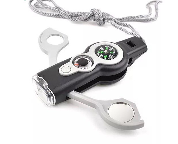 Compact black multi-functional survival whistle for outdoor camping and hiking safety