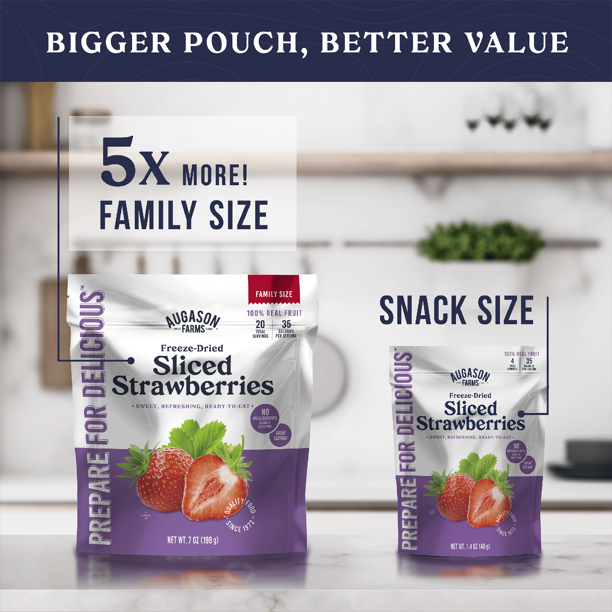 Augason Farms Freeze Dried Sliced Strawberries Family Size Pouch, 20 Servings Freeze Dried Sliced Strawberries Pouch - 20 Servings